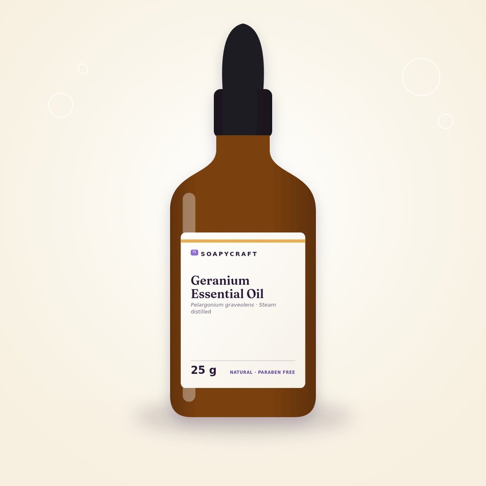 Pure Geranium Essential Oil (Pelargonium graveolens) - Steam distilled - buy online at Soapycraft