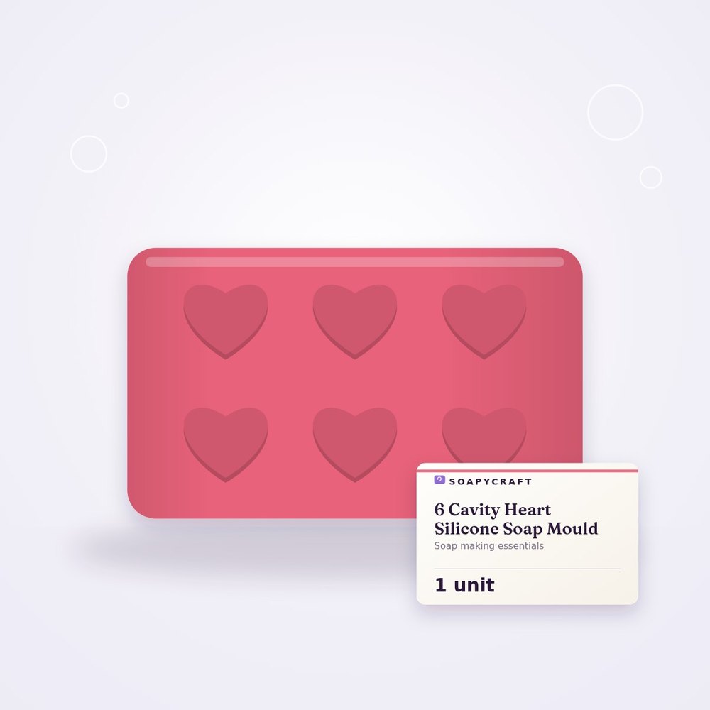 6 Cavity Heart Silicone Soap Mould - buy online at Soapycraft